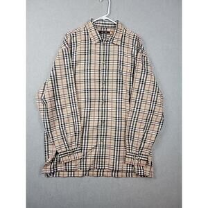 T.H.E The Hip Hop Elements Korea Beige Plaid Woven LS Button Up Shirt Men's XL